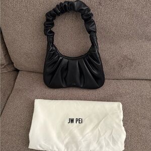 JW PEI Black Shoulder Bag with Unique Gathered Design